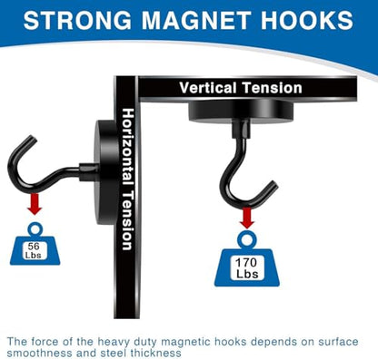 Magnetic Hooks Magnet Hook for Cruise Cabins 170LBS Essentials 6P (Black / 1.41in)