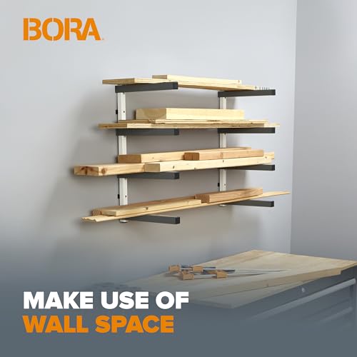 4 Level Lumber Storage Rack Wood and Garage Organization Space Saving Metal Shelf for Pipes (White and Gray / 4-Level)