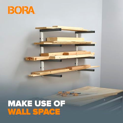 4 Level Lumber Storage Rack Wood and Garage Organization Space Saving Metal Shelf for Pipes (White and Gray / 4-Level)