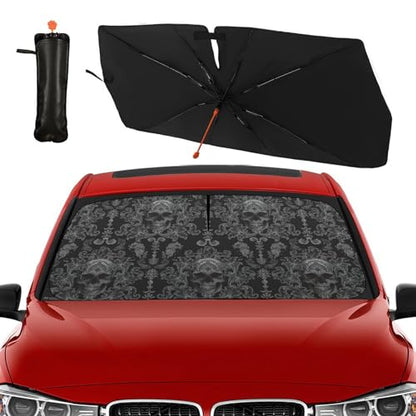 Gothic Skull Car Windshield Sunshade Umbrella Foldable (57X31 Inch / Color-SKULL3)