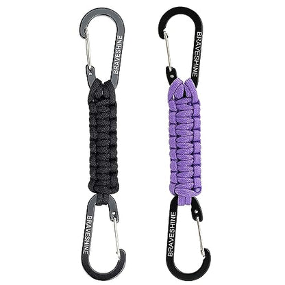 1 Black 1 Purple Paracord Keychain Hook Carabiner Clips (1 Black 1 Purple)