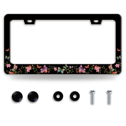 Colorful Butterfly Flowers Stainless Steel License Plate Frame for US Cars (Colorful Butterfly)