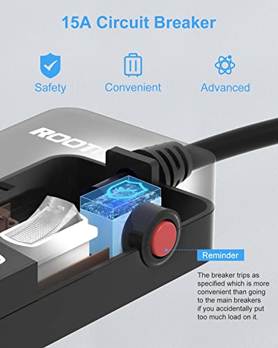 Black Appliance Extension Cord with Individual Switches on Off (6 FT - 5 AC - Black)