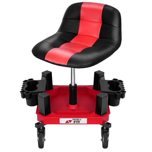 Rolling Shop Stool with Wheels (Red)
