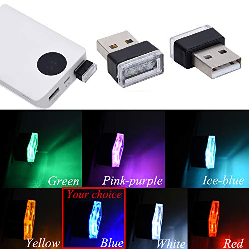 2 Pcs Blue Universal Mini USB LED Car Interior Ambient (Blue)