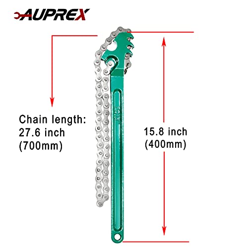 16 Inch Sturdy Adjustable Heavy Duty Ratcheting Chain Oil Filter Wrench Reversible Chain Style Pipe Fitter Wrench With Multi (Green / 16 Inch)