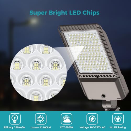 340W Parking Lot Light 61200LM LED Street Lights Outdoor 9Pack