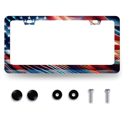 Patriotic American Flag License Plate Frame US License Holder with 2 Holes (Patriotic Flag American)