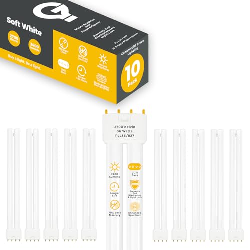 PLL36/827 | 36W 16.5" Twin Tube Compact Fluorescent Light Bulb | 4-pin 2G11 Base 2700K Soft White 2400 Lumen | 36000 Hour Long Life Biax | Pack of 10 (2700k / 10 Count (Pack of 1))