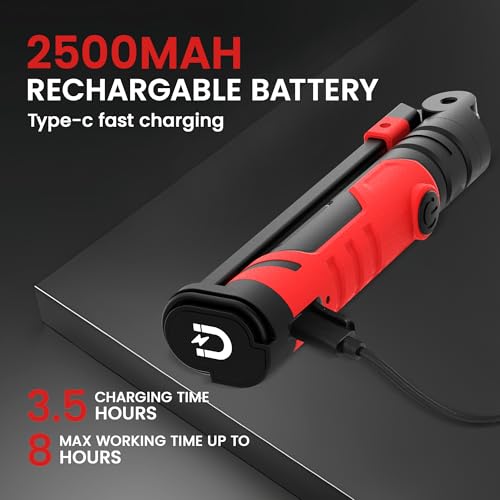 Rechargeable Work Light 2500mAh Magnetic LED Work Light Flashlight Mechanic Light Tool for Men Him (600 Lumens + 600 Lumens)