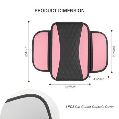Leather Car Center Console Cover with Side Pockets (Pink)