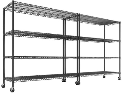 75.62" H Storage Shelves 2480LBS Garage Shelving with Wheels Heavy Duty Metal Shelving for Storage Adjustable Pantry Shelf for Kitchen Garage Commercial (Black)