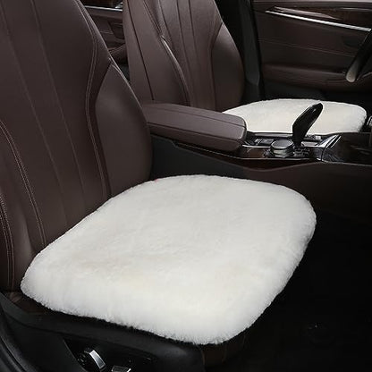 2 Pack White Fuzzy Sheepskin Car Seat Covers for Soft Genuine Wool Cushion (White)