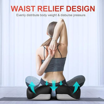 Large Ergonomic Seat Cushion Relieves Sciatica & Tailbone Pain (Black / Large)