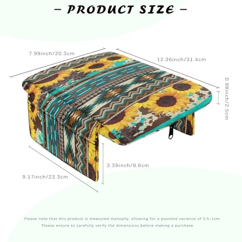Aztec Sunflower Blue Auto Center Console Cover Soft Armrest Box Pad Protector Middle Console Cover with Pockets Storage Bag Hand Rest Pillow Car Interior Decor Accessories (Aztec Sunflower Blue)