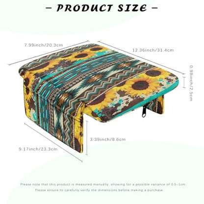 Aztec Sunflower Blue Auto Center Console Cover Soft Armrest Box Pad Protector Middle Console Cover with Pockets Storage Bag Hand Rest Pillow Car Interior Decor Accessories (Aztec Sunflower Blue)