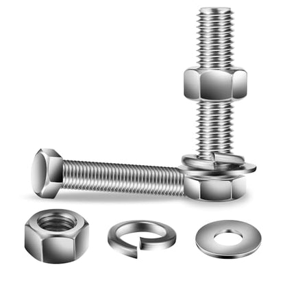 1/4-20 x 2-3/8" Hex Head Screw Bolt, Nuts, Flat & Lock Washers, 10Pcs 18-8 (304) Stainless Steel, Fully Threaded, by SG TZH (1/4-20 x 2-3/8" / Silver)