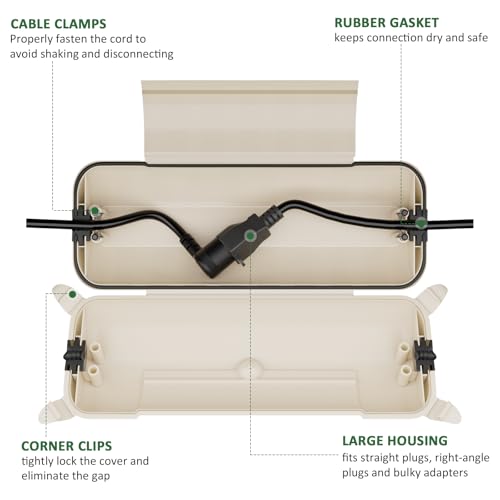 Outdoor Extension Cord Safety Cover (Almond / Medium Box: 9.5" L x 3" W x 2.9" H)