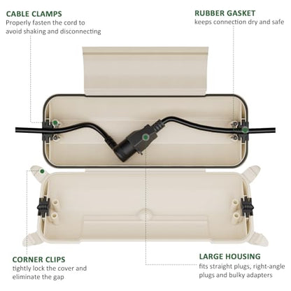 Outdoor Extension Cord Safety Cover (Almond / Medium Box: 9.5" L x 3" W x 2.9" H)