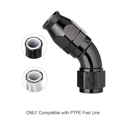 12AN 45 Degree PTFE One Piece Full Flow End Hose Fitting Aluminum Black (12AN / 45 Degree)