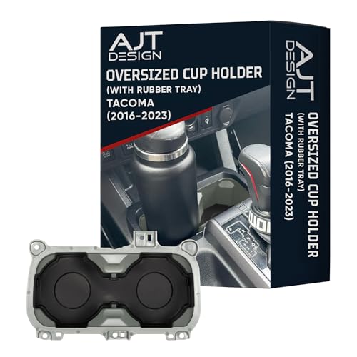 Oversize Cup Holder with Tray Compatible with Toyota Tacoma 2016 (Lunar Rock / With Rubber Tray)
