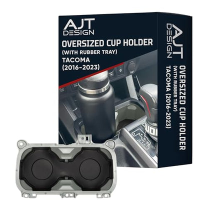 Oversize Cup Holder with Tray Compatible with Toyota Tacoma 2016 (Lunar Rock / With Rubber Tray)