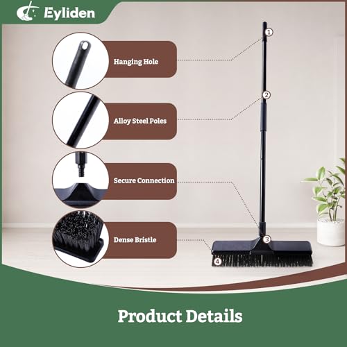 18" Push Broom for Deck Driveway Patio Garage (Black)