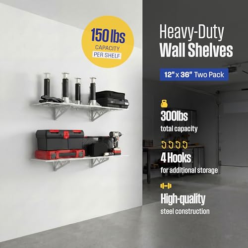 Steel Garage Wall Shelves 2 (12"x36" (2-Pack) / White)