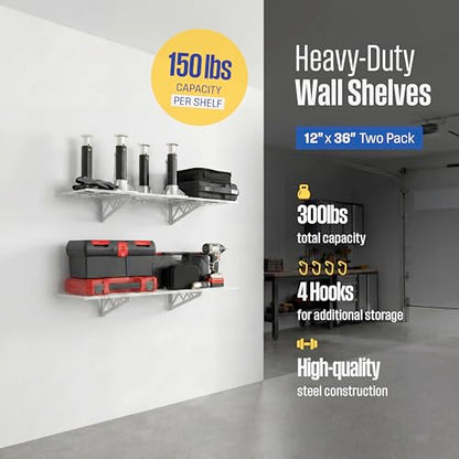 Steel Garage Wall Shelves 2 (12"x36" (2-Pack) / White)