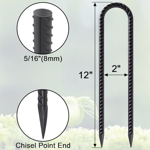 Trampoline Stakes Heavy Duty 12 Inch Trampoline Anchors High Wind (U-12 Inch-8 Pcs / U-12 Inch-Φ5/16"-Black)