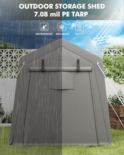 7 x 10 ft Carport Storage Shed (PE Carport / 7x10 FT / Gray)