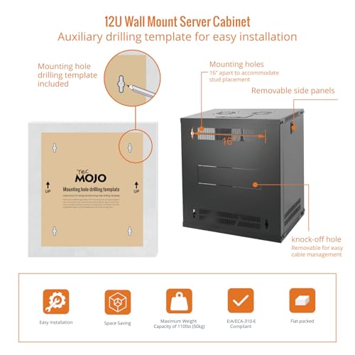 12U Wall Mount Server Cabinet IT Network Rack Enclosure Lockable Door and Side Panels Black (12U/Glass Door/Black)