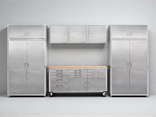 Heavy Duty 8 Piece Steel Garage Cabinet Storage Set with Rolling Workbench (Granite)