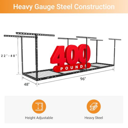 2x8ft Overhead Ceiling Garage Storage Rack (Black / 2x8ft)