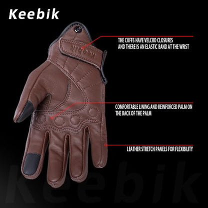 Goatskin Leather Motorcycle Motorbike Powersports Racing Gloves Reflective Skull Touchscreen for Men and Women Model (HEE10 / XX-Large)