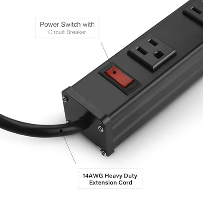 Long Heavy Duty Metal Power Strip (6FT / Black)