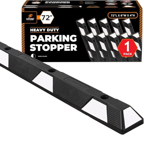 72" Heavy Duty Rubber Parking Stopper (White Parking Stoppers / 72 Inch)