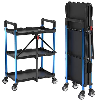 3 Tier Collapsible Utility Cart (Black/Glossy Blue)