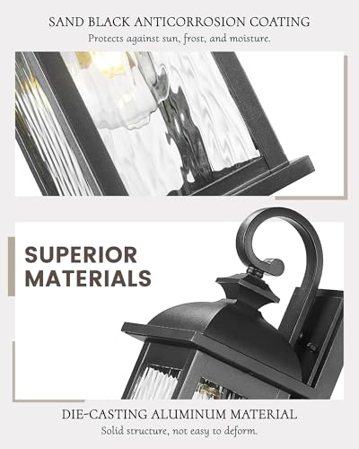 Outdoor Wall Light Fixture (Matte Black, Water Ripple Glass / 15", Single Unit)