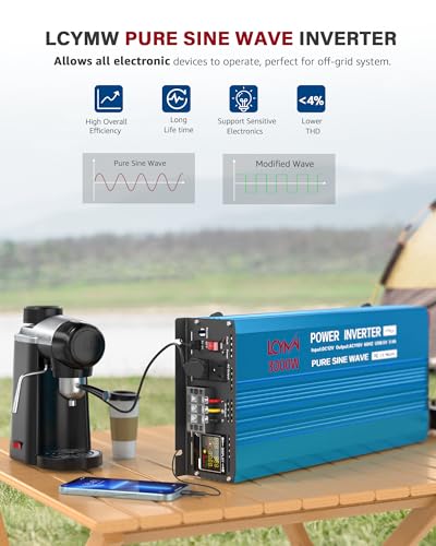 3000 Watt Inverter Pure Sine Wave DC 12V to 110V AC Power Inverters with 3 AC Charger Outlets (3000W - 12V / Blue)