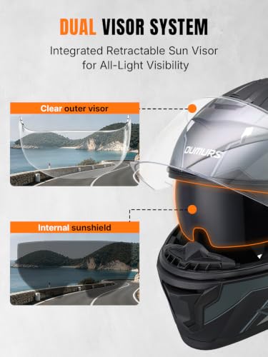 Modular Motorcycle Helmets Full Face Flip up Street Bike Motorcycle Helmet for Unisex Adult Matte Gray (Gray / Medium)
