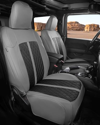 for Jeep Wrangler Leather Custom Car Seat Covers Full Set 4 Door (Gray & Black / JL 18-26 4Door Without Rear Cup Holder)