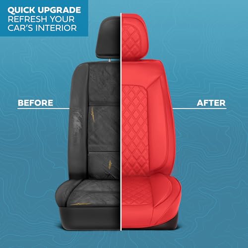 Curated Diamond IV Napa Leather Seat Covers for Cars & SUVs (Red (Diamond IV) / Front Seats)