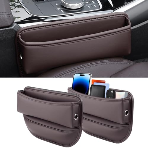 Universal Fit Premium Leather Car Seat Gap Filler Organizer (Brown，2 Pack)