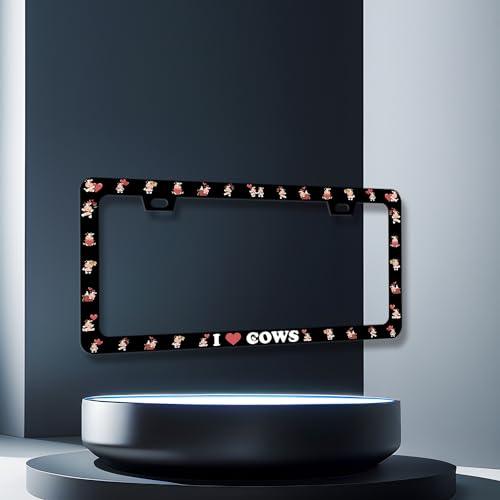 Stainless Steel Cute I Love Cows License Plate Frame 12.3 x 6.3 Inch (Cute Cow I Love Cows 01)