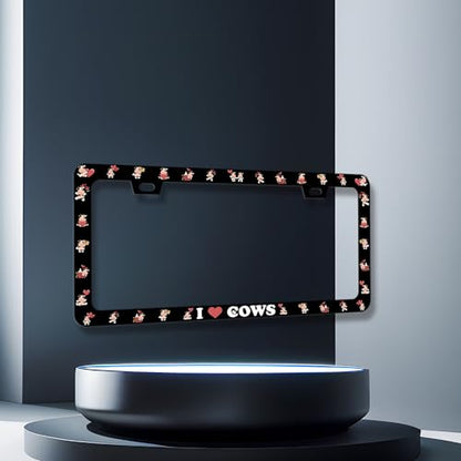 Stainless Steel Cute I Love Cows License Plate Frame 12.3 x 6.3 Inch (Cute Cow I Love Cows 01)