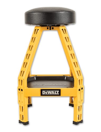 Heavy Duty Metal Stool for Garage and Shop (Swivel Seat with Storage Tray / Black/Yellow)