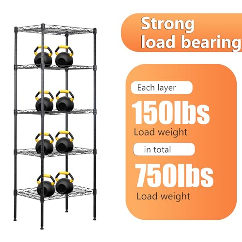 5 Tier Wire Shelf (Black / 17"D x 12"W x 48"H)