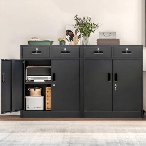 Metal Storage Cabinet (Black / 36" H x 32" W x 16" D)