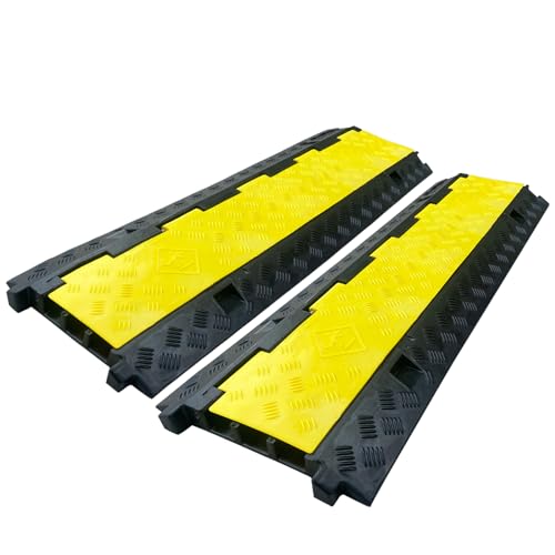 2 Pack Rubber Cable Ramp Hose Cable Protector Ramp 3 Channel 22000Lbs Load Capacity Traffic Speed Bump Wires Power Lines Extension Cord Cover for Indoor Outdoor (22000Lbs-3Channel-2Pack)